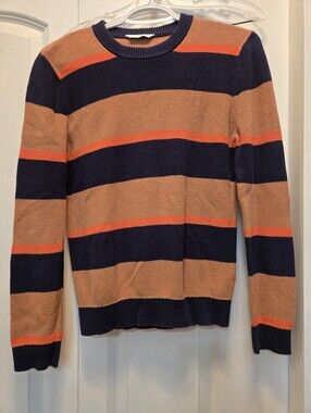 M& S Kid's Navy, Tan & Orange Striped Crewneck Sweater